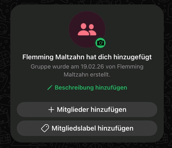 Screenshot: "Flemming Maltzahn hat dich hinzugefügt"