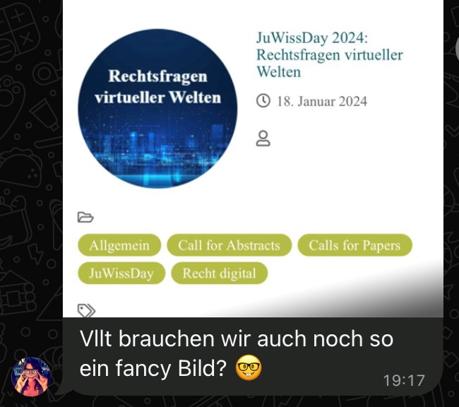 Screenshot: Manuela Niehaus teilt ein Bild des Logos des JuWissDay 2024 und fragt, ob auch der JuWissDay 2026 ein eigenes Logo braucht